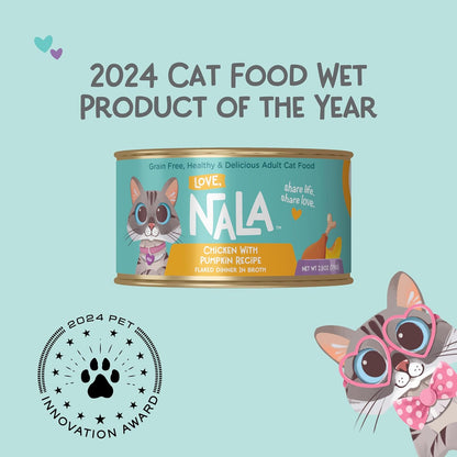 LOVE, NALA - Natural Adult Cat Wet Food - FLAKED Chicken with Pumpkin in Broth - Grain Free