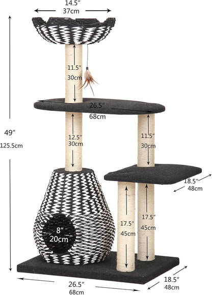 PetPals Ace 4-Level Multi-Activity Cat Tree with Handwoven Recycled Paper Rope Condo and Top Nest