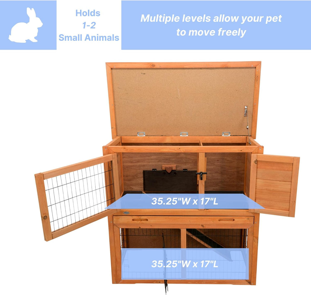 TRIXIE natura Outdoor Rabbit Hutch with Run - 2-Story Rabbit Cage with Non-Slip Ramp - Medium