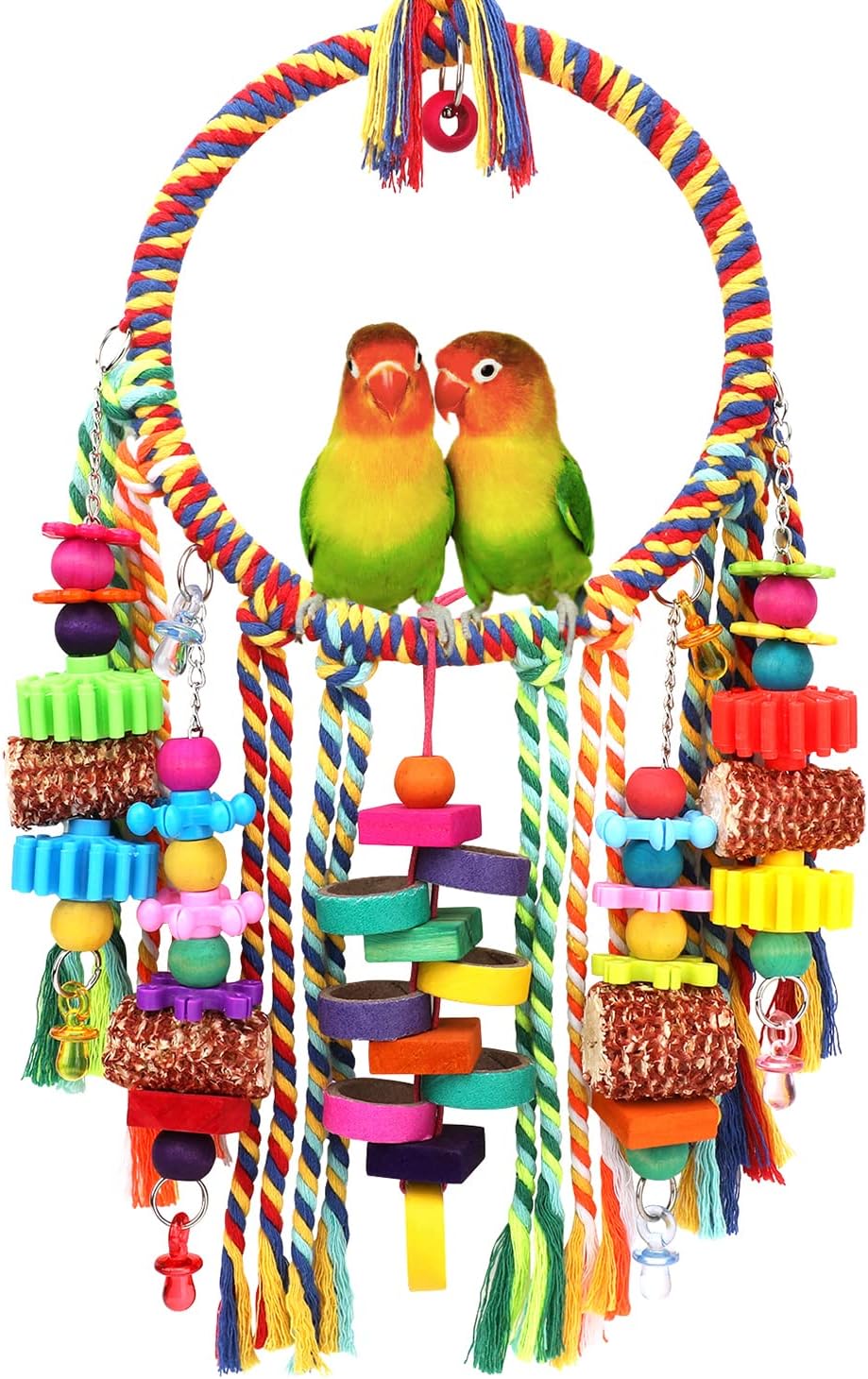 Bird Toys Bird Rope Ring Swing Perch with Corn Cob Cardboard Bagels Wooden Blocks Chewing Toys for