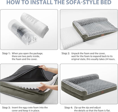 BFPETHOME Orthopedic Dog Beds for Large Dogs-Waterproof Sofa Dog Bed with Removable Washable Cover