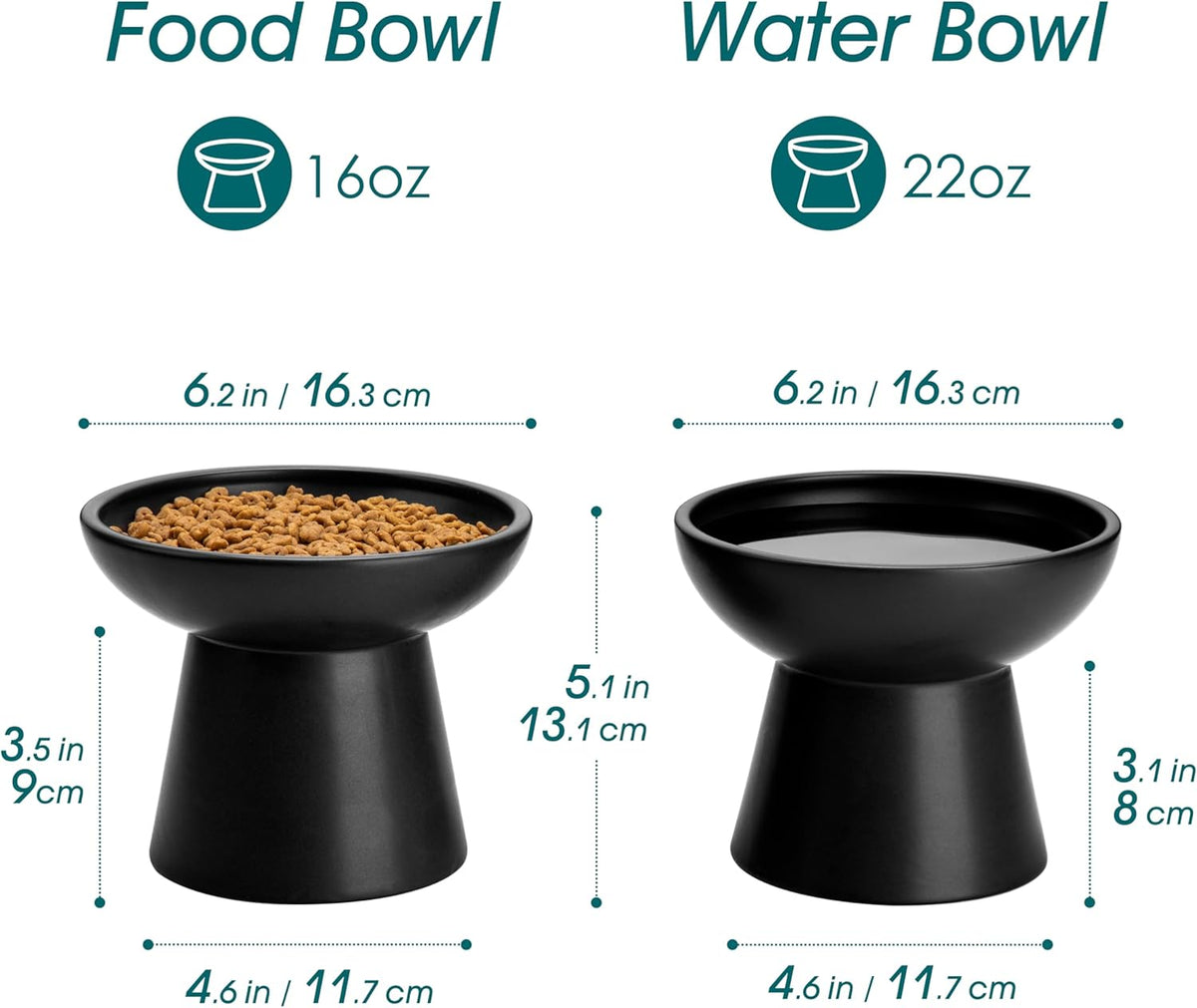 vancasso Ceramic Elevated Cat Bowls 2-Pack - 6.2" Extra Wide Raised Cat Food & Water Dishes, 5.1"