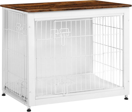 DWANTON Dog Crate Furniture with Cushion, Wooden Kennel Table with Double Doors, Indoor Dog House