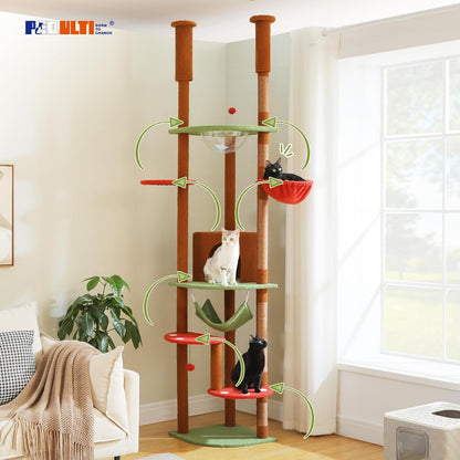 PEQULTI Floor to Ceiling Cat Tree 92.9’’-101.6’’ Height Adjustable Mushroom Cat Tower Tall Climbing