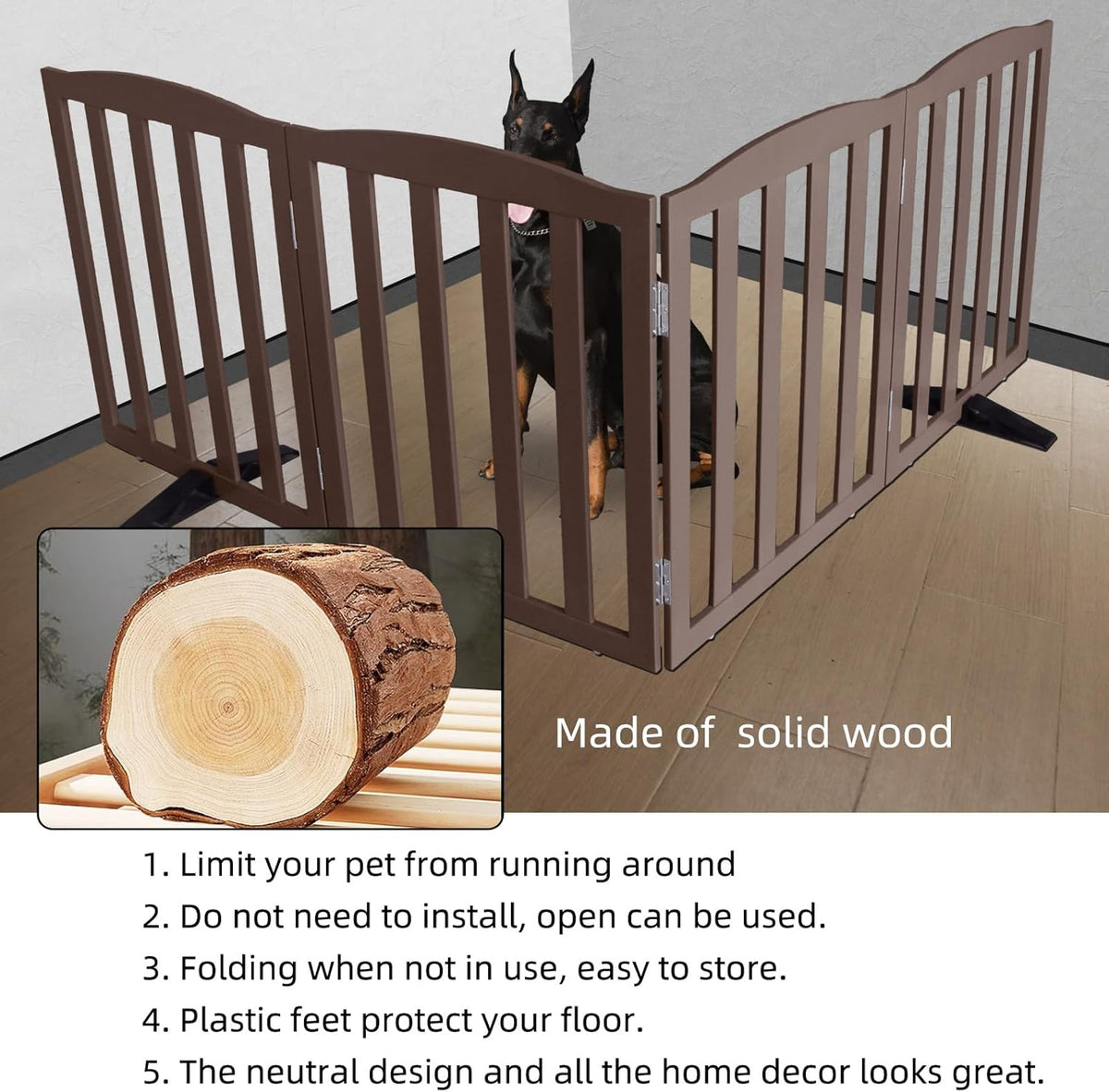 ZJSF Foldable Freestanding Indoor Dog Gate for House Wood Long Pet Gates Dog Fence for Stairs Puppy