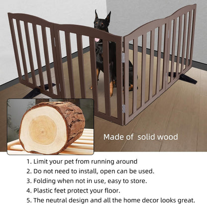 ZJSF Foldable Freestanding Indoor Dog Gate for House Wood Long Pet Gates Dog Fence for Stairs Puppy