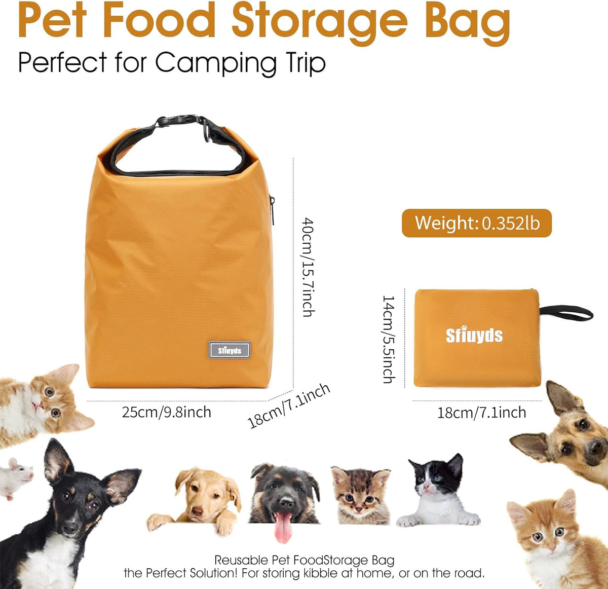 Dog Food Travel Bag w/2PCS Collapsible Dog Travel Bowls,dog food storage container 20 lb(Yellow