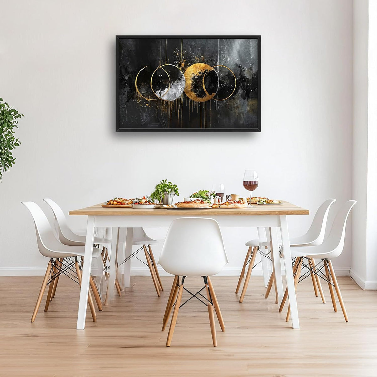 Quorin Abstract Sun Moon Large Wall Art Black and Gold Circle Pictures Sun and Moon Wall Decor