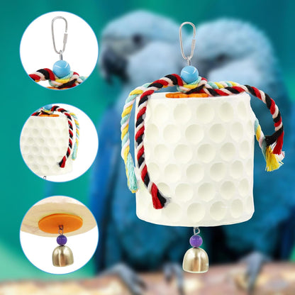 Extra Large Bird Chewing Toy, Parrot Beak Grinding Calcium Stone with Bells, Bird Cage Accessories