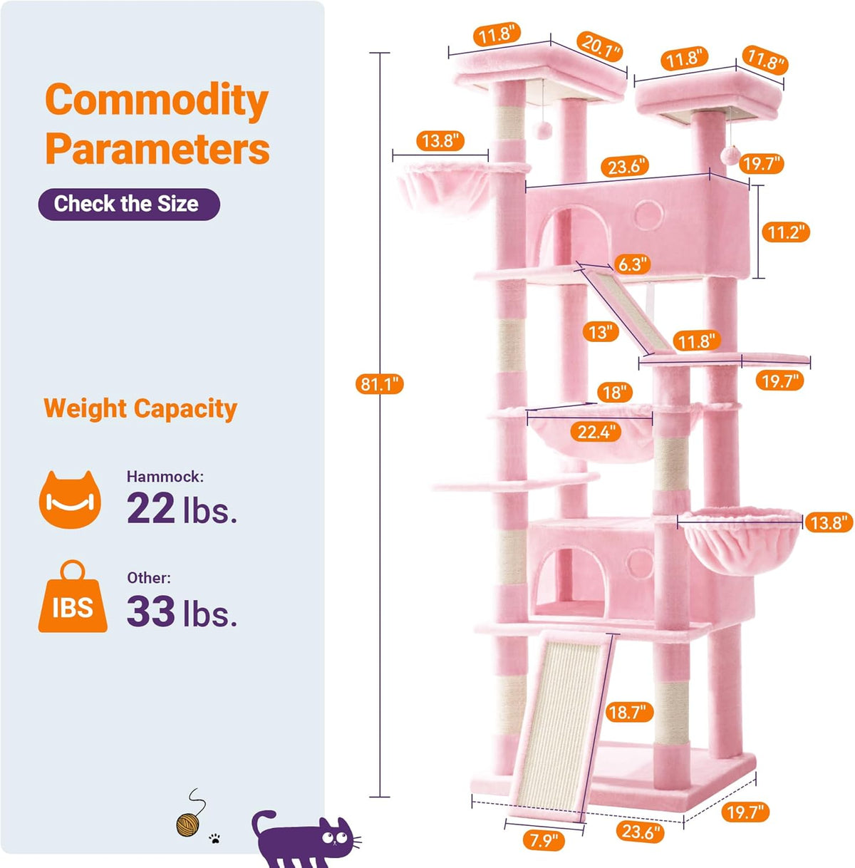 Allewie 81 Inches Tall Cat Tree/Multi-Level Large Climbing Tree House and Towers for Big