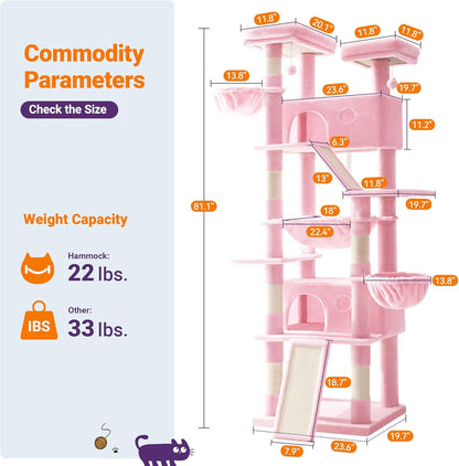 Allewie 81 Inches Tall Cat Tree/Multi-Level Large Climbing Tree House and Towers for Big