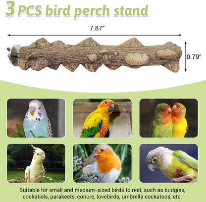 PINVNBY 3Pcs Bird Perches for Cage, Nature Wood Prickly Parrot Stand Toy Paw Grinding Stick for