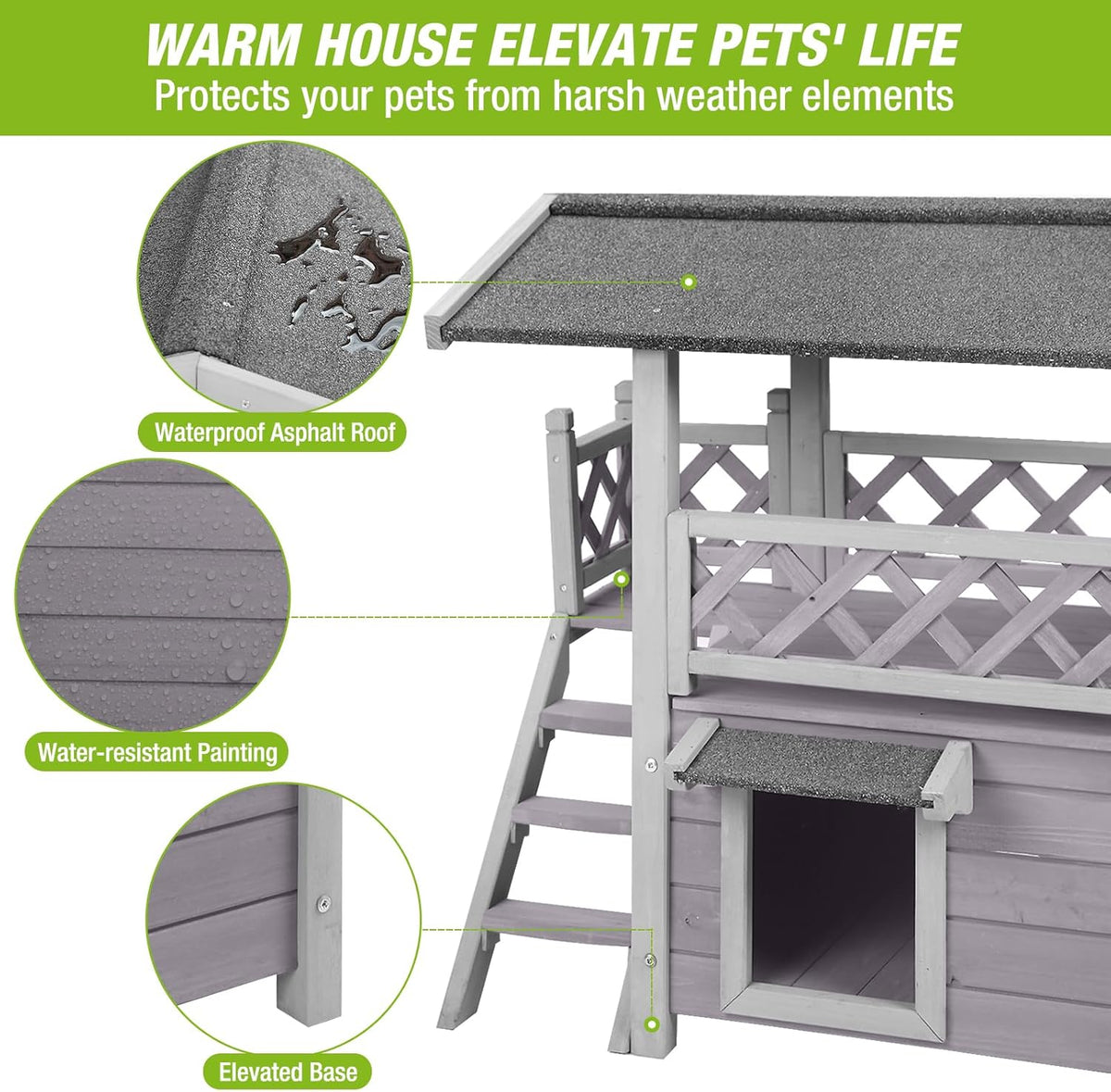 GUTINNEEN Cat House Outdoor Weatheproof Feral Cat Shelter Wooden Cat Condos for Winter Large