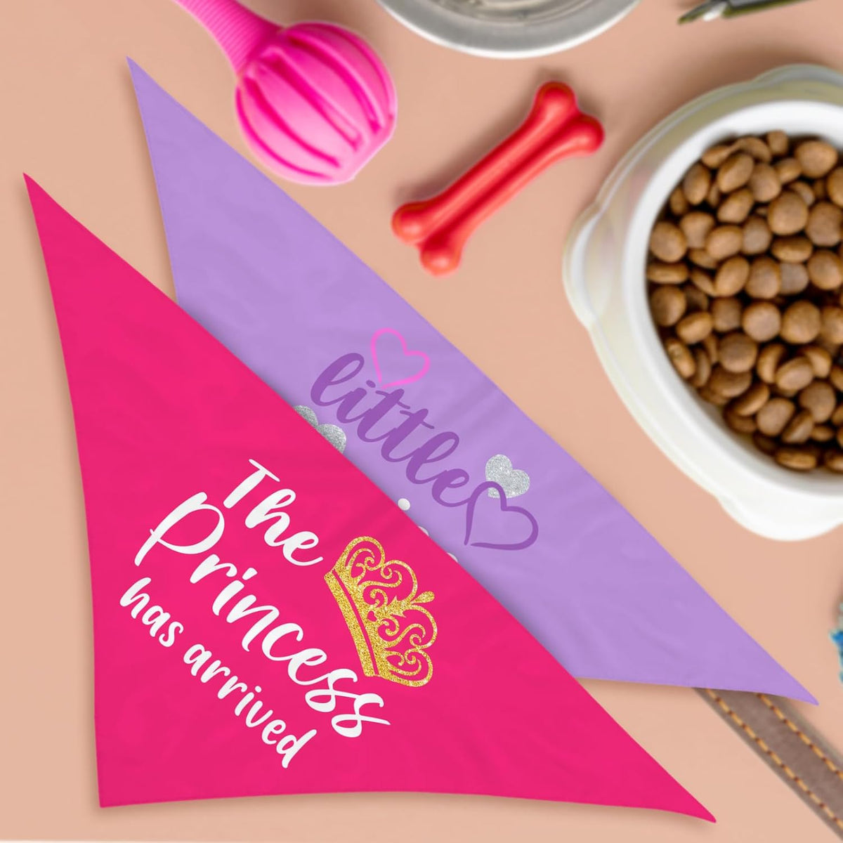 Puppy Bandana 2 Pcs, Princess Sassy Pet Scarf Gifts for Dog Girl, Pink Purple Cute Puppy Bandana