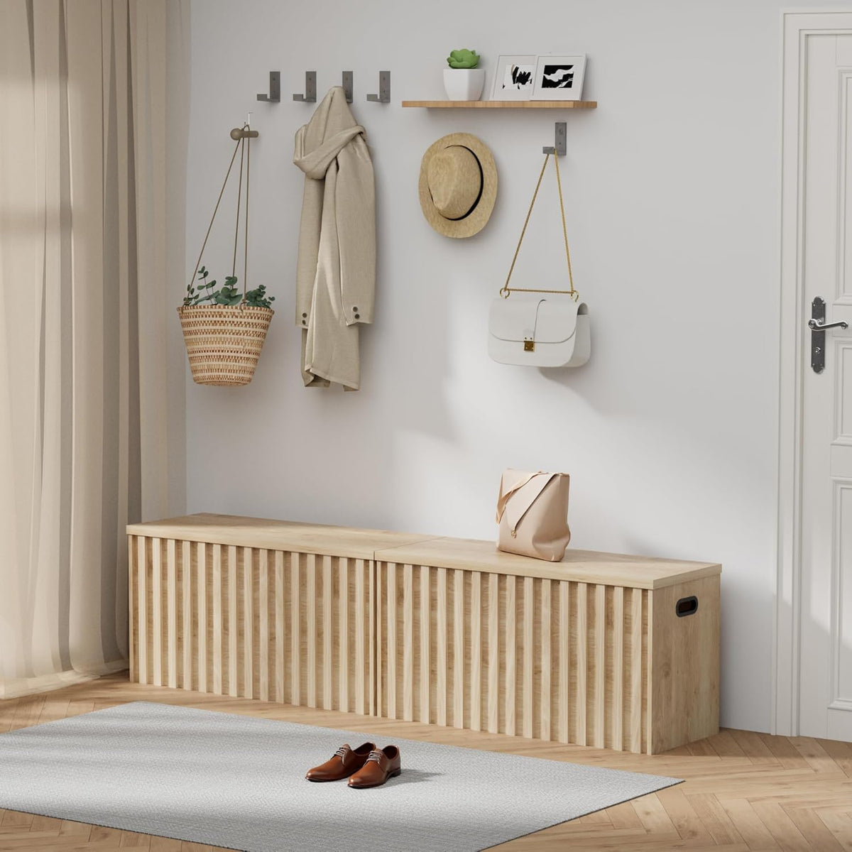 UEV Storage Bench Set of 2, 39.4" Wood Storage Trunk with 2 Safety Hinges, Sturdy Storage Chest