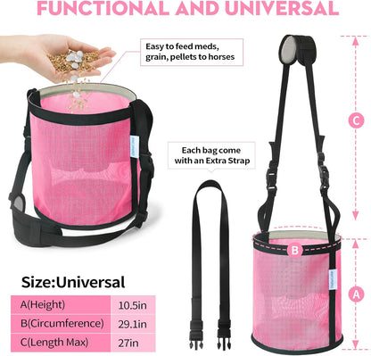 Horse Feed Bag 2 Pcs, Mesh Feed Bags for Horses, Muzzle Feedbag for Feeding Grain, Anti-Spill