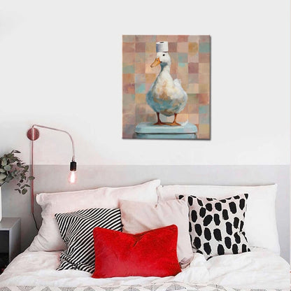 Funny Duck Bathroom Wall Art Cute Duck on Toilet Canvas Wall Decor Funny Quirky Farm Animal