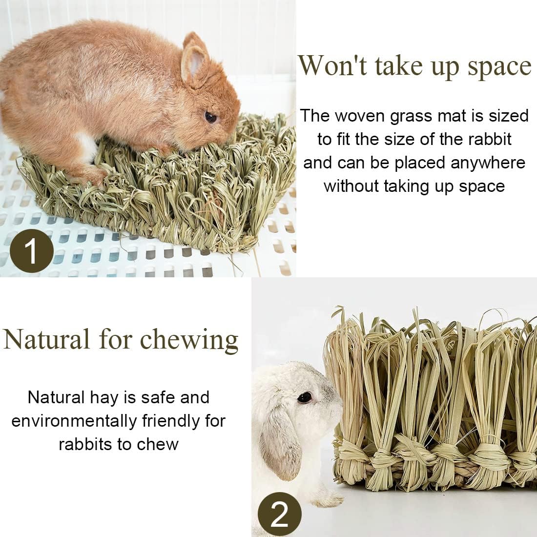 Hamiledyi Rabbit Grass Bed Bunny Natural Straw Woven Mat Guinea Pig Hay Mat Chew Mat for Rabbit