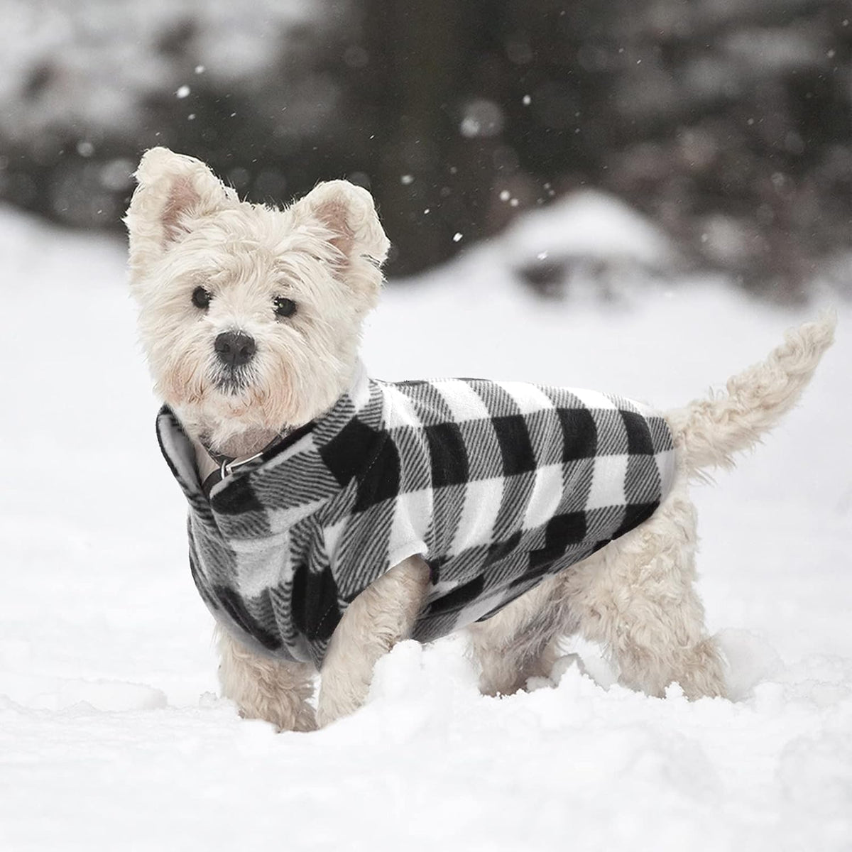 Kuoser Dog Fleece Vest,Warm Plaid Dog Sweater with Leash Hole,Soft Turtleneck Winter Pet Jacket