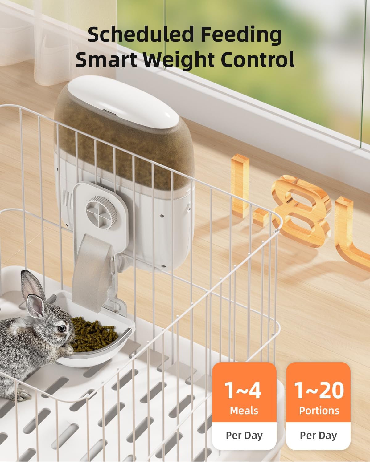 Hanging Rabbit Feeder, Programmable Automatic Pet Feeder with Dry Food Dispenser, Desiccant Bag and