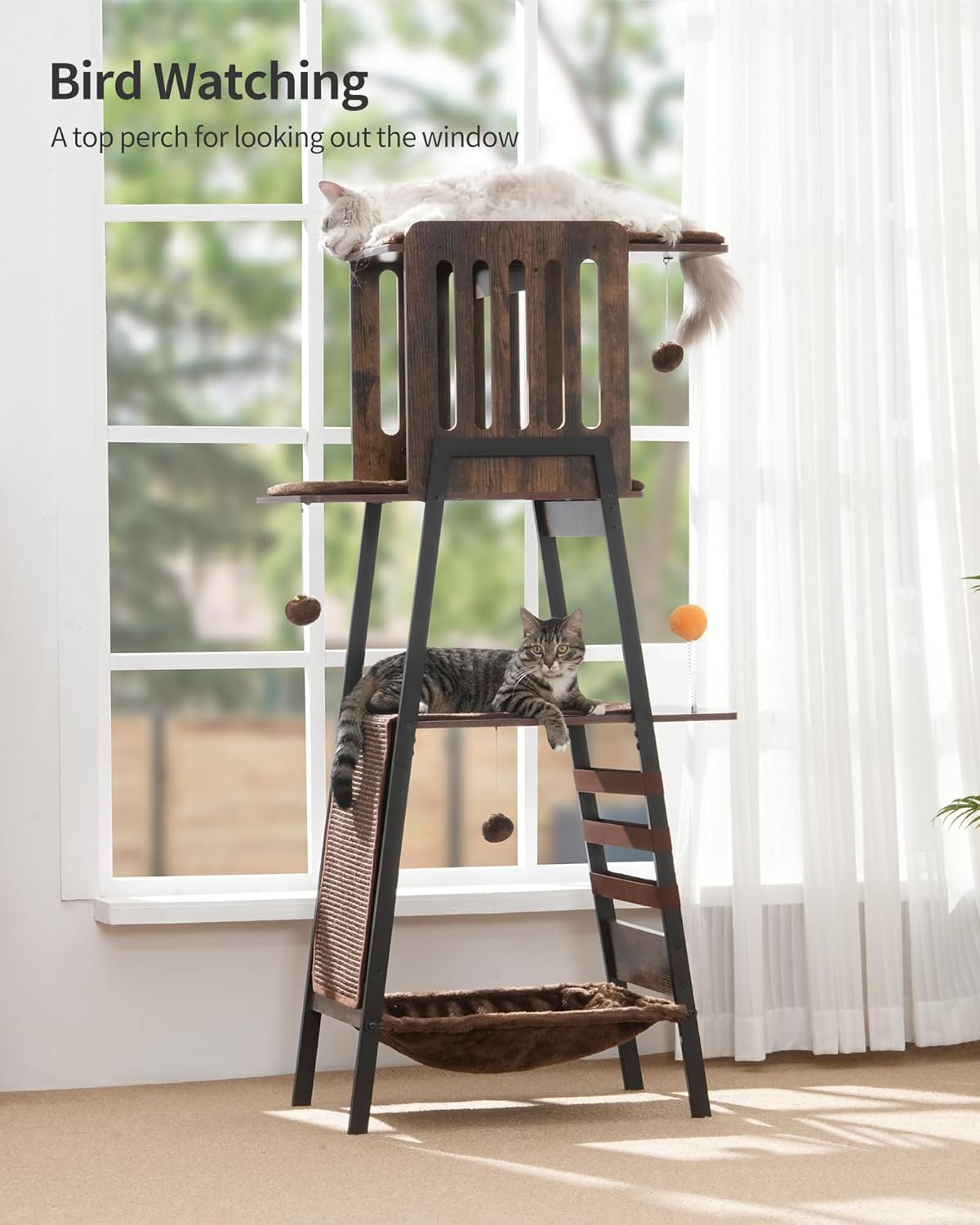 FourFurPets Modern Cat Tree, 58-Inch Cat Tower for Large Cats, Maine Coon Cat Tree with Scratching