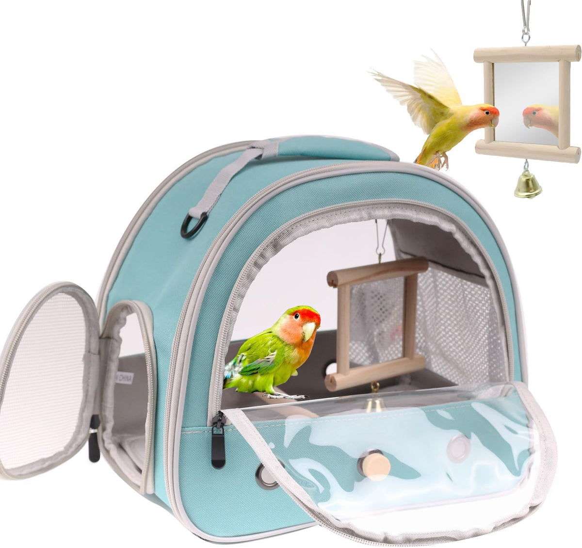 Portable Parrot Travel Cage Carrier with Small Swing Toy&Cage Colorful Toys Set Small Bird Parakeet