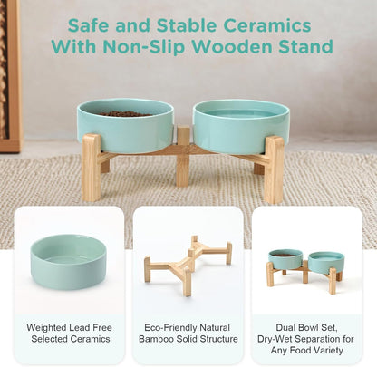 SPUNKYJUNKY Elevated Dog Bowls Ceramic, 5.1'' Dogs and Cat Food Water Bowls Raised with Non-Slip