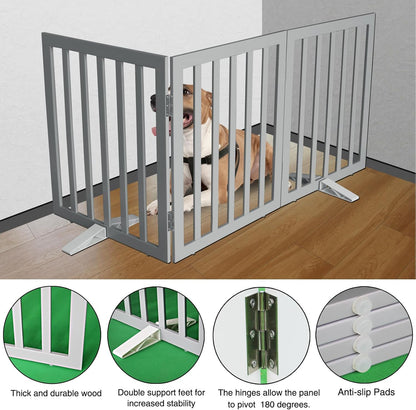 ZJSF Freestanding Indoor Dog Gate for House Foldable Wood Puppy Gate for Doorways Pet Gate for