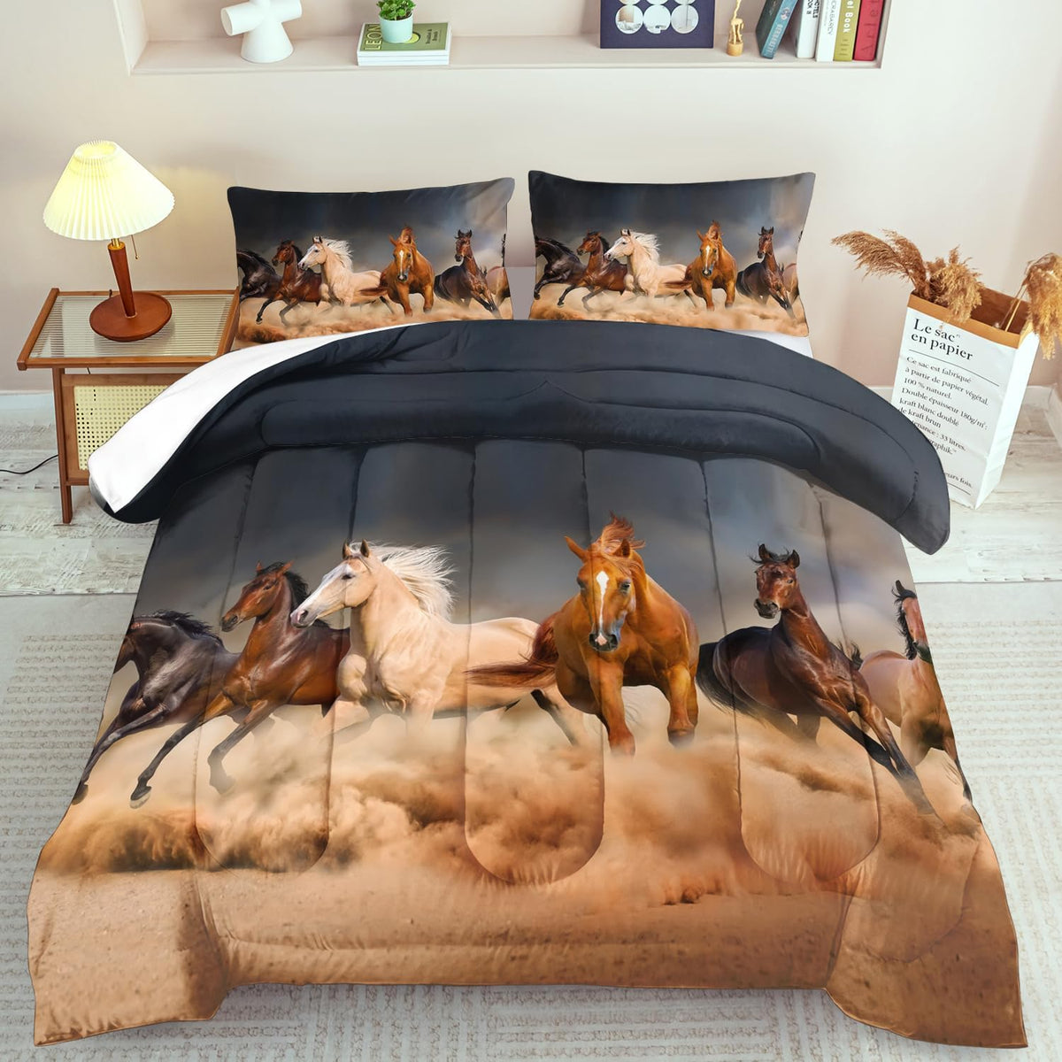Western Horse Comforter Set Queen for Boys,Brown Western Cowboy Bedding Sets Queen Size, Farm Style