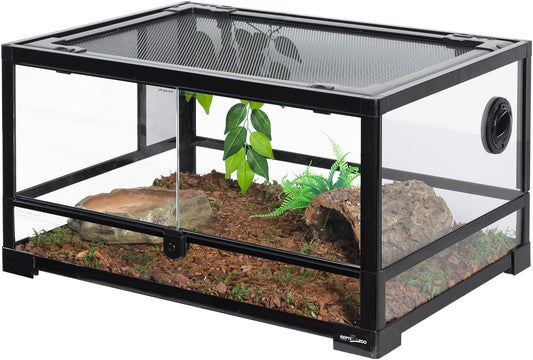 REPTI ZOO Full Glass 20 Gallon Reptile Tank, Front Opening Reptile Terrarium 24" x 18"x 12", Double