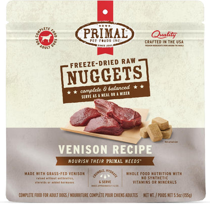 Primal Freeze Dried Raw Dog Food Nuggets, Venison, Complete & Balanced Meal, Also Use as Topper or