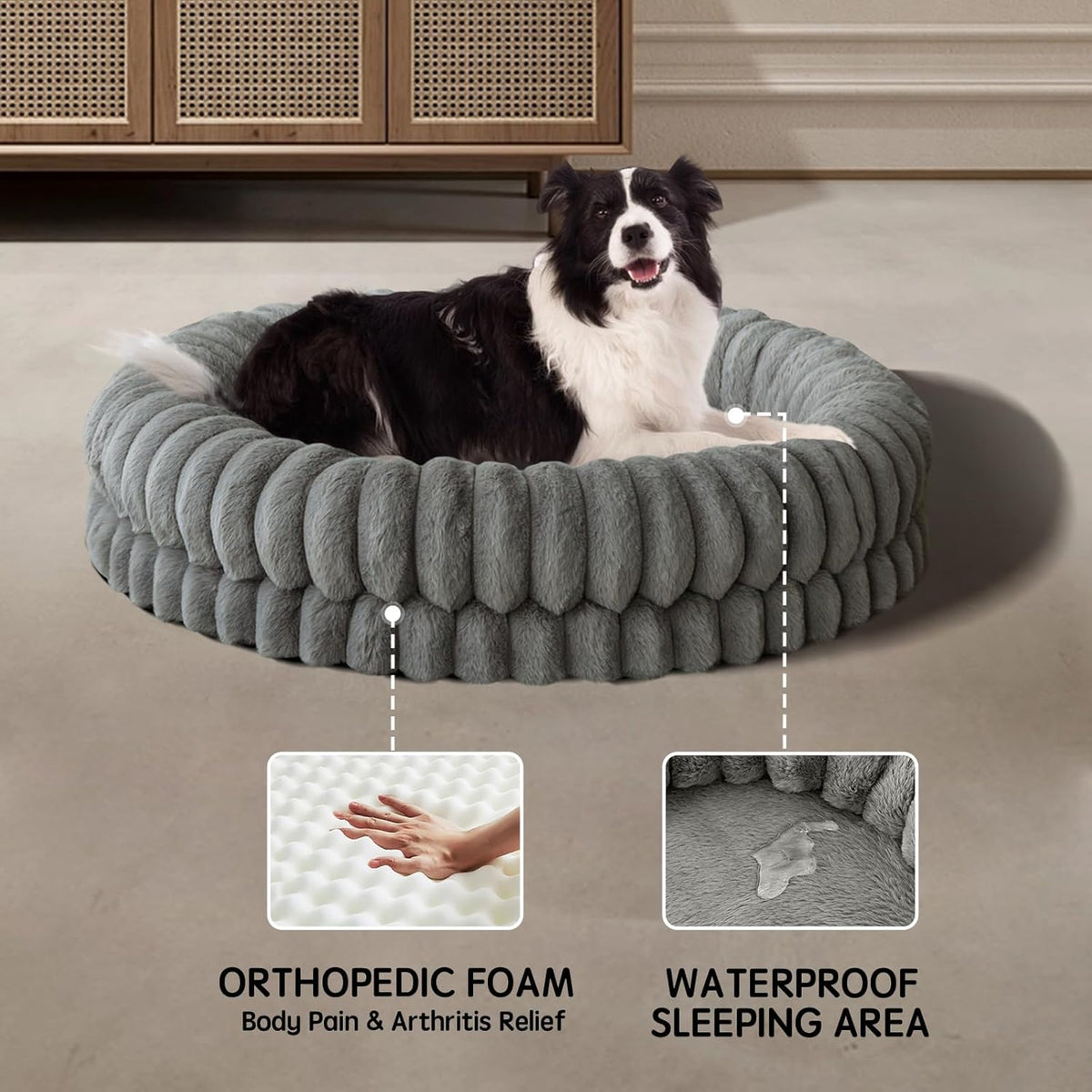 BALANCE Luxury Donut Dog Bed, 36 Inches Round Dog Beds Large Sized Dogs Washable, Orthopedic