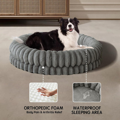 BALANCE Luxury Donut Dog Bed, 36 Inches Round Dog Beds Large Sized Dogs Washable, Orthopedic