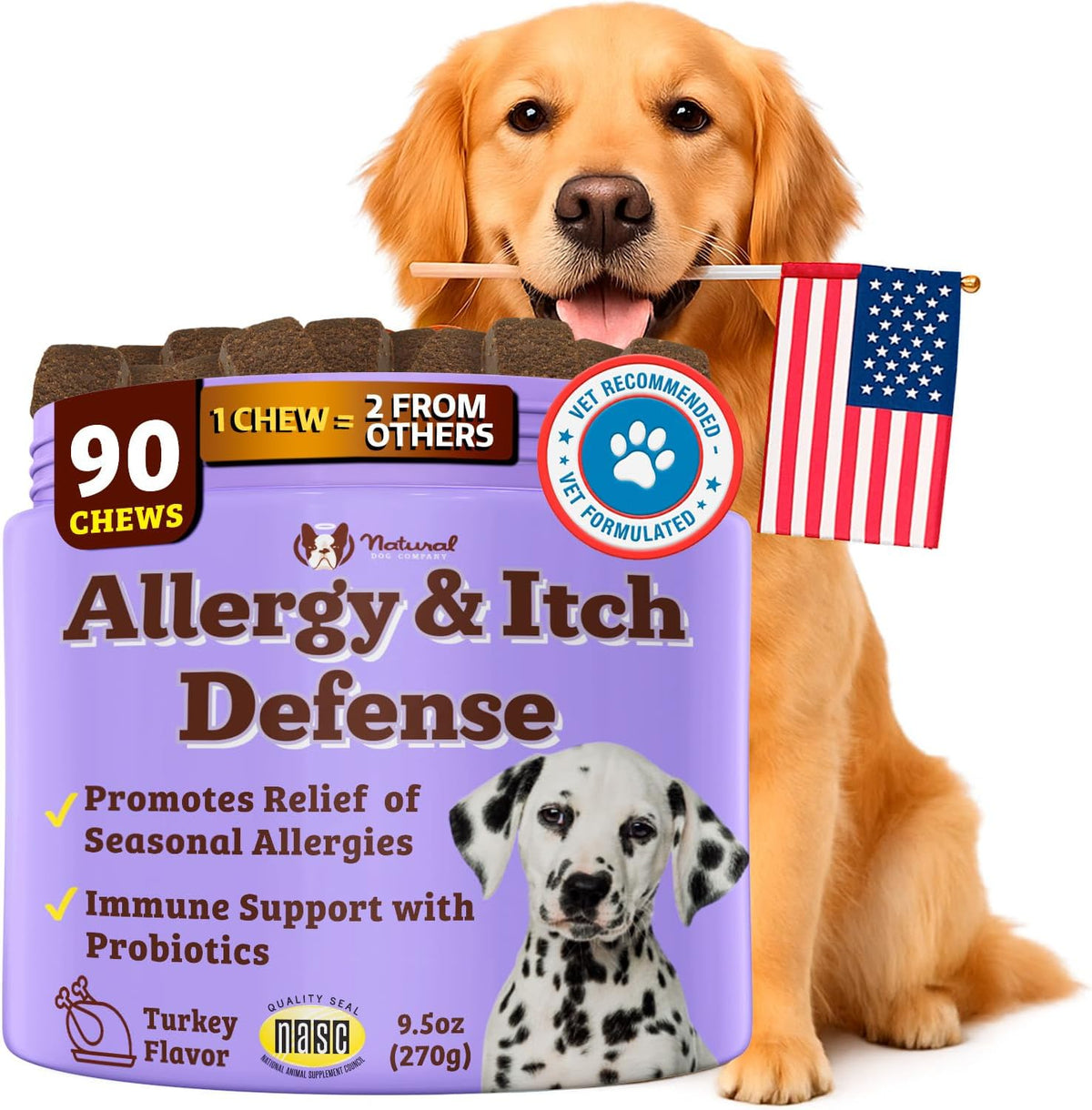 Natural Dog Company Allergy & Itch Defense Chews – Allergy Support for Dogs, Itch Relief, Skin