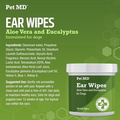 Pet MD - Dog Ear Cleaner Wipes - Otic Cleanser for Dogs to Stop Ear Itching, and Infections with