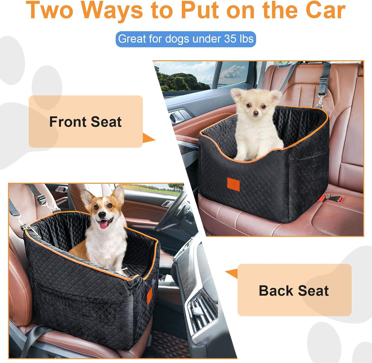 Dog Car Seat for Small Dogs, Memory Foam Booster Dog Seat for Dogs up to 35 lbs, Elevated Pet Car
