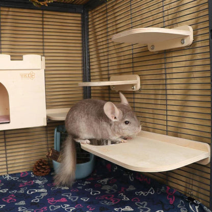 Chinchilla Wooden Platform Set, Pet Cage Platform with Feeding Bowl, Small Animals Cage Accessories