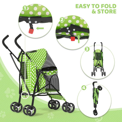 Magshion Compact Pet Stroller for Small-Medium Dogs/Cats up to 22lbs, 4-Wheel Lightweight Umbrella