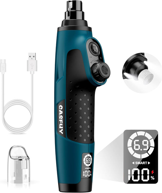 Casfuy Smart 6-Speed Dog Nail Grinder - 50% More Power Pet Nail Grinder with 2 LED Lights Quiet