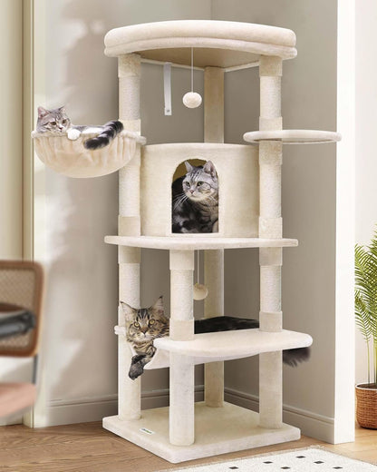 Globlazer Corner Cat Tree, 51in Curved Series Modern Cat Tower for Indoor Cats with Hammock, 7