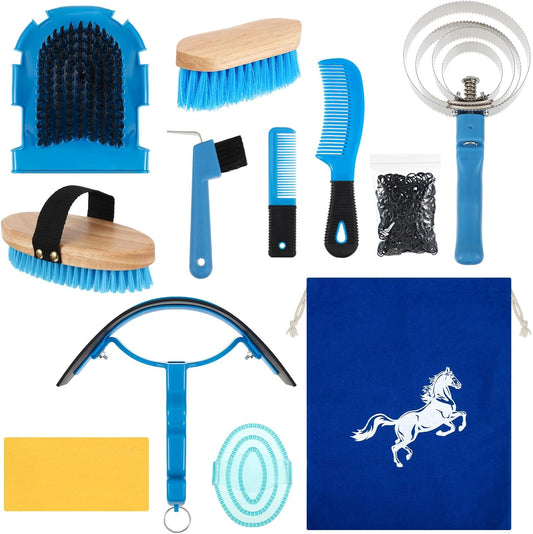 Abbylike 12 Pieces Horse Grooming Kit Racing Festival Tack Room Supplies Horse Brush Sets Equine