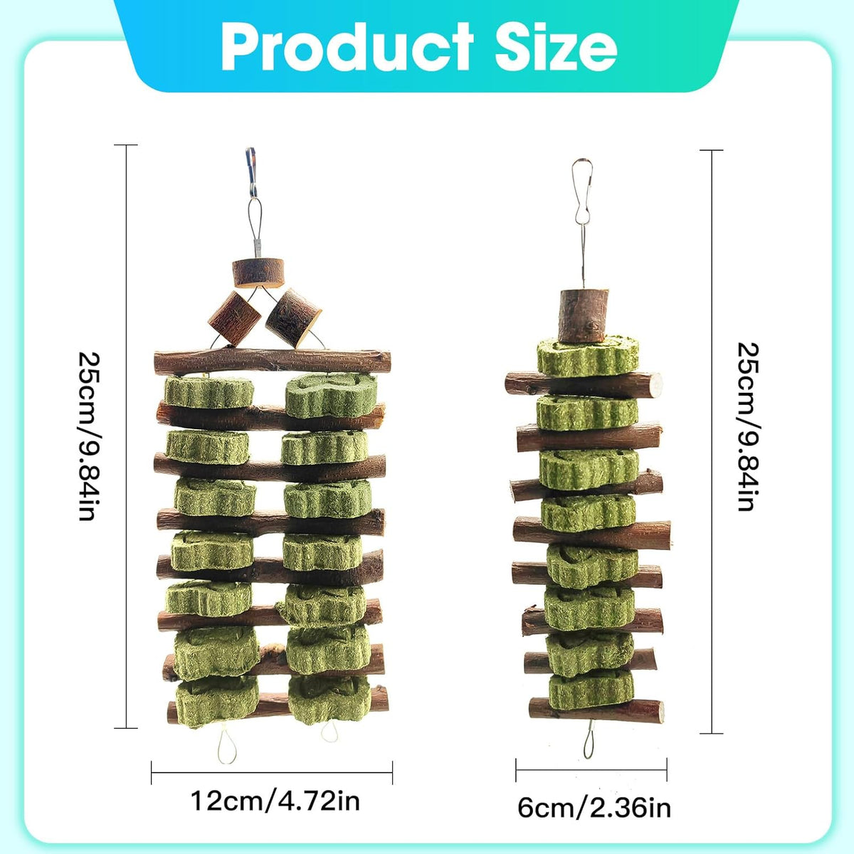 WDEFUN Natural Peach Wood Clover Cake Teeth Grinding Toy String - Rabbit Snack Chewing Toy, Safe