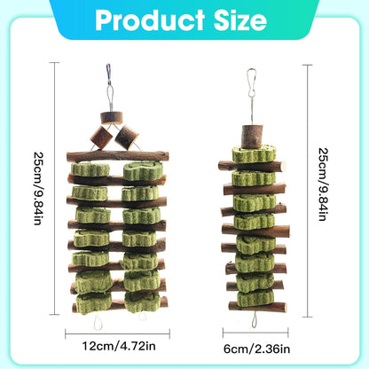 WDEFUN Natural Peach Wood Clover Cake Teeth Grinding Toy String - Rabbit Snack Chewing Toy, Safe