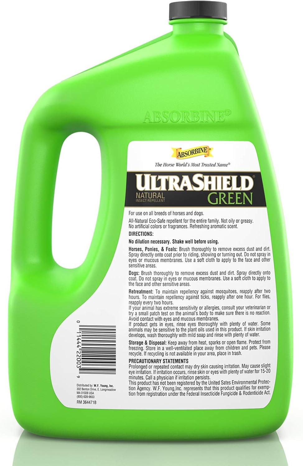 Absorbine UltraShield Green All-Natural Fly & Insect Repellent for Horses & Dogs, Essential Oils