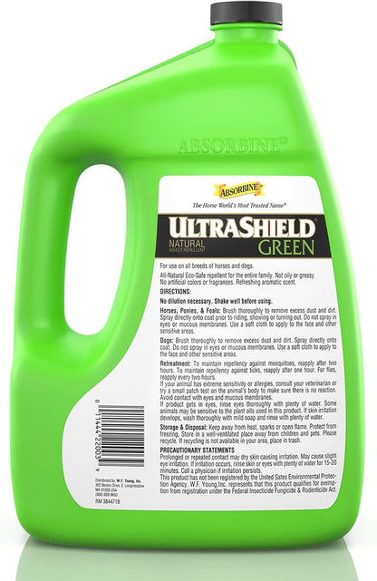 Absorbine UltraShield Green All-Natural Fly & Insect Repellent for Horses & Dogs, Essential Oils