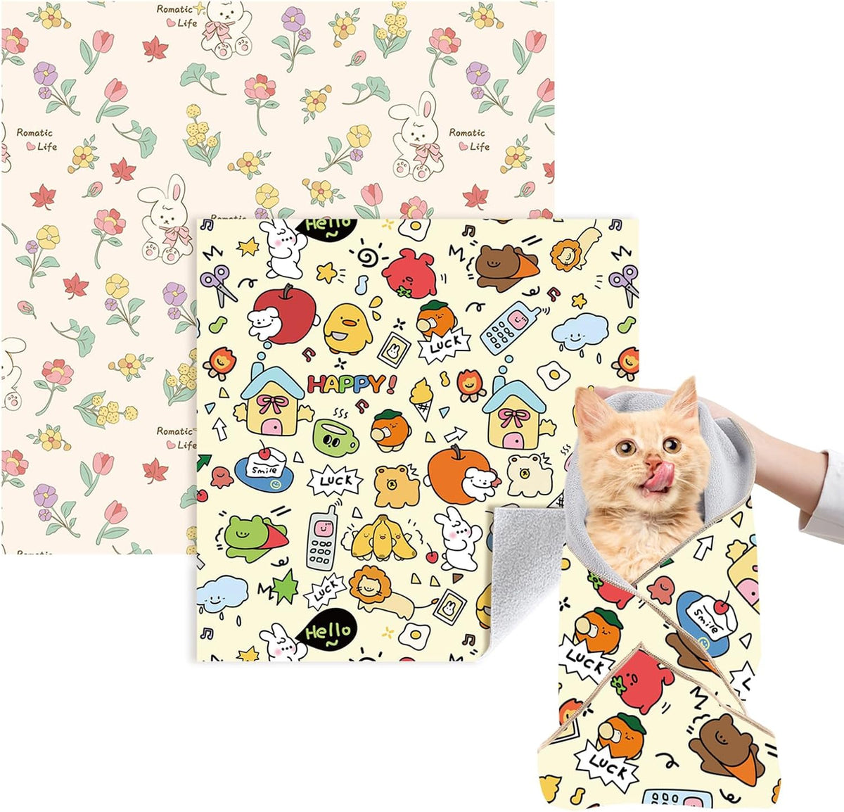 Cat Grooming Wrap, 2pcs [M+L] Cat Restraint Wrap for Nail Clipping, Ear Cleaning, and Teeth