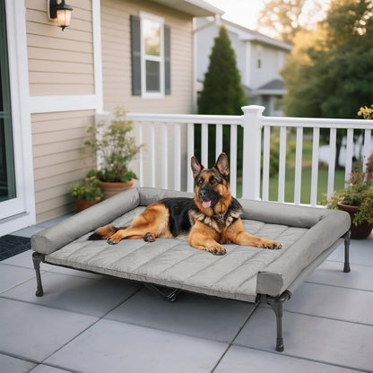 Veehoo Cooling Elevated Dog Bed Add Removable Waterproof Bolster Cushion Mat, Raised Pet Cot with