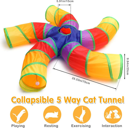 Poen 21 Pcs Cat Tunnel for Indoor Set Collapsible 5 Way Tubes with 20 Pcs Cat Kitten Toys