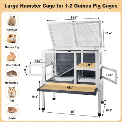 2-Story Guinea Pig Cage with Stand, Indoor Wooden Hamster Cage with Ramp, Pull-Out Tray, Hideout &