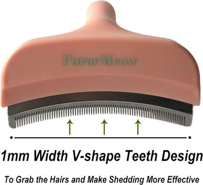 Pet Deshedding Tool with Curve Blade, Cat Grooming Brush, Tight V-shaped Teeth Shedding Comb for